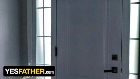 Gray door in dimly lit hallway teasing entry to gay father taboo sex on YesFather