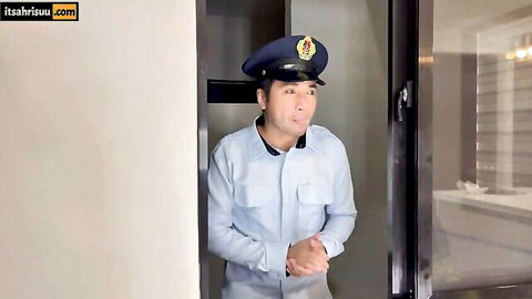 Max Solid in police uniform peeking door with Ahri Suu in hot Pinay XXX video