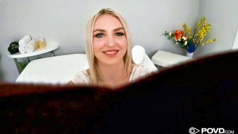 Blonde Kyle Mason in seductive massage setup, POV style