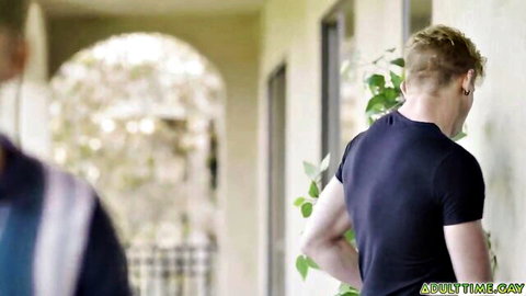 Eric Charming's muscular body behind freckled twink Max Lorde in gay scene
