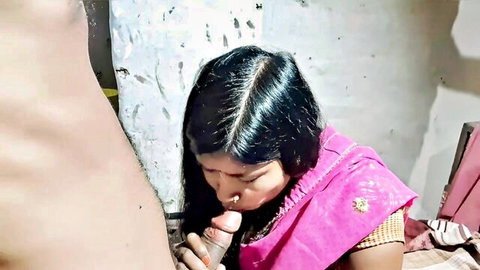 Indian newlywed bride gives passionate blowjob in hot desi first-time video