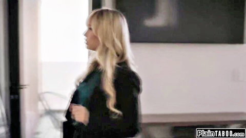 Busty blonde in leather jacket seduces with dominant vibe and big tits