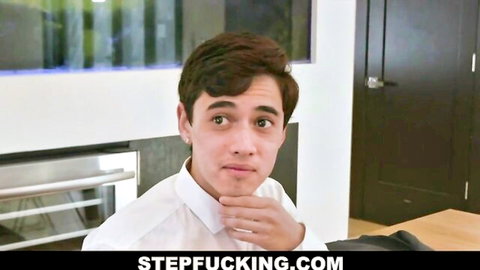 Thoughtful young step-brother in white shirt, hinting at steamy step-sibling romp