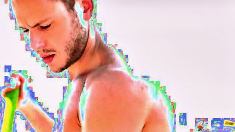Brenner Bolton shirtless muscular gardener in uniform, intense side profile gay porn thumbnail