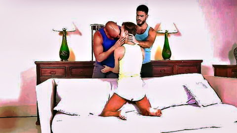 Two muscular black men kissing a curvy white babe in steamy threesome tease