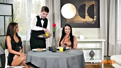 Anissa Kate and Lia Lin in sexy dinner tease before DP gangbang