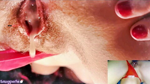 Saugperle6666 close-up creampie pussy dripping thick cum after big fill