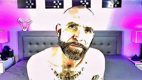 Bald bearded daddy in bedroom for hairy solo babe surprise