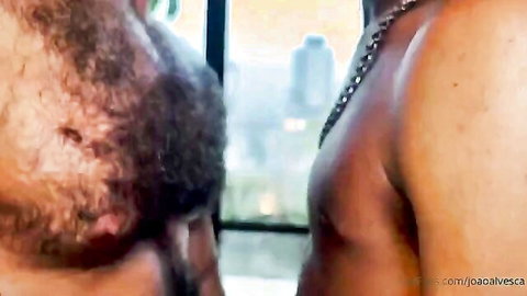 Joao Alves and Diego Sans shirtless embrace in steamy gay amateur video