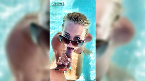 Leonie Pur blonde bombshell giving deep pool blowjob with sunglasses