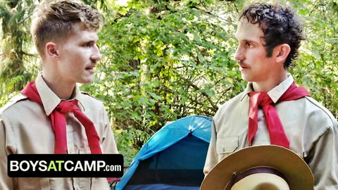 Gabe Bradshaw dominated and stroked by scouts Colton, Gabe & Greg in woods