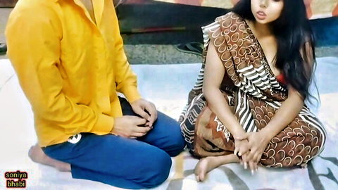 Desi step sis-in-law in saree with massive tits kneels with stepbro-in-law