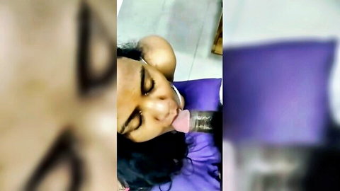Aabha Paul Tamil beauty licking dildo with lust in purple top