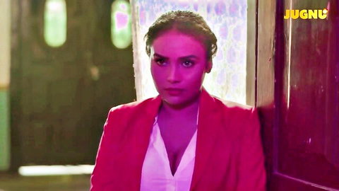 Curvy Indian babe with big tits in red blazer showing deep cleavage