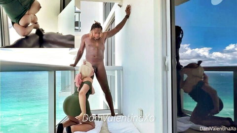 Dani Valentina BBW big ass threesome on balcony overlooking sea