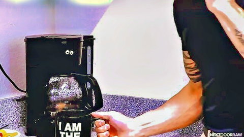 Casey Everett pours coffee in teasing kitchen scene with Devin Franco