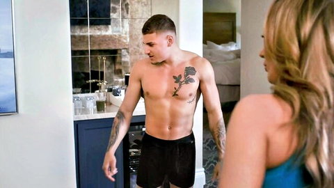 Richelle Ryan eyes young muscular stud shirtless in shorts