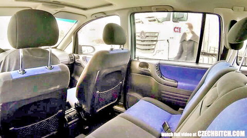 Euro amateur in minivan teasing doggystyle pussy drilling on CzechBitch
