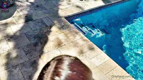 Yinyleon poolside blowjob and handjob for fan, amateur POV