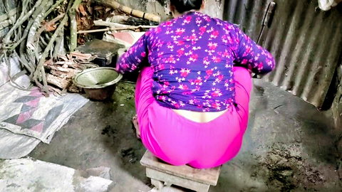 Indian aunt's tight ass exposed in kitchen for step-bro anal pounding