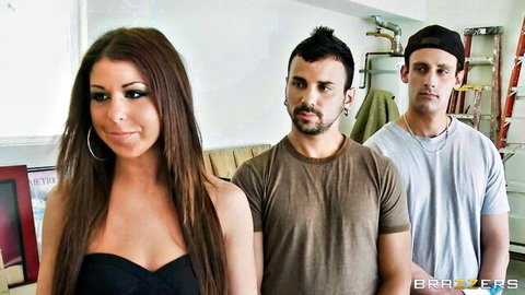Eva Notty big tits brunette with two guys in steamy Brazzers threesome