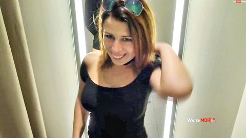 Kamikatzerl smiling in sexy black off-shoulder top with big cleavage