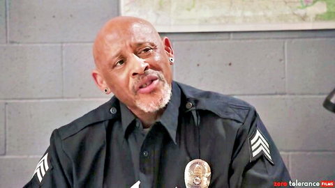 Black cop in uniform for Rebel Rhyder's hardcore anal protection scene