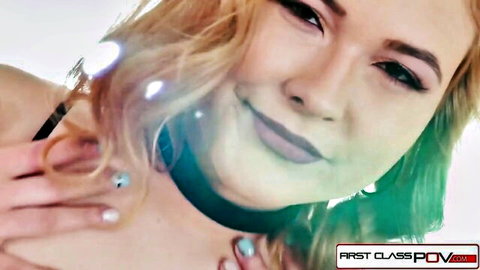 Alyssa Cole blonde POV close-up smiling with choker