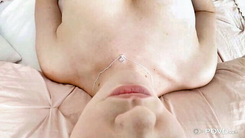 Skye Blue nude in POV, lying back with necklace, hot creampie scene from Povd