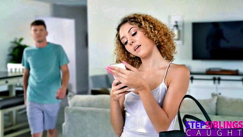 Allie Addison in sexy slip dress caught by stepbro on phone