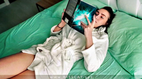 Stepmom with long legs and huge boobs lounging in open robe