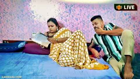 Indian stepmom in saree seduced by charming stepson on bed