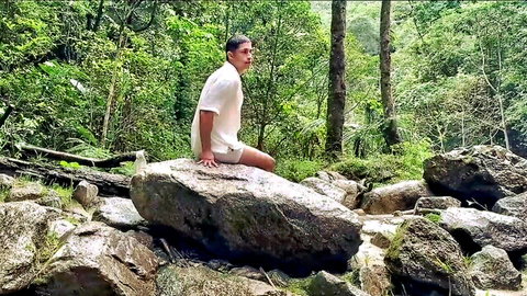 Milan in white shirt outdoors in jungle, teasing busty MILF Khloee hookup