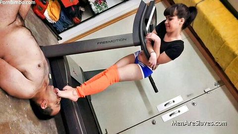 Goddess Belle dominates slave with smelly feet in mouth, femdom