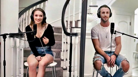 Sera Ryder and Lucas Frost in a teasing adult podcast setup