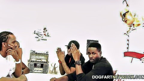 Black BBC gangbang crew chilling with boombox before interracial action on Dogfart Network