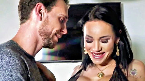 Kimberlee and Trevor with big tits teasing in intimate close-up