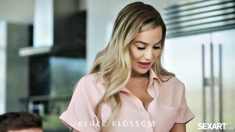 Blake Blossom seductive in pink shirt, POV personal assistant tease