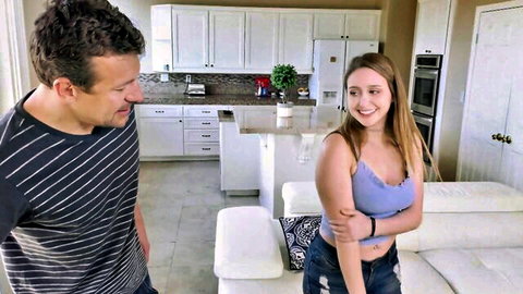 Laney Grey teases in kitchen with probation officer's big cock fantasy