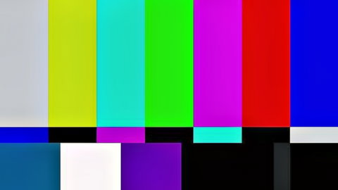 Classic SMPTE color bars test pattern with gray yellow cyan green magenta red and blue bars.