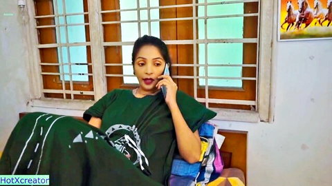 Ipunam in sexy green dress on phone, Indian teen model tease