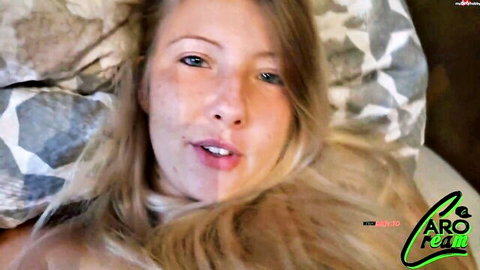 Blonde CaroCream topless, dirty talk tease on bed