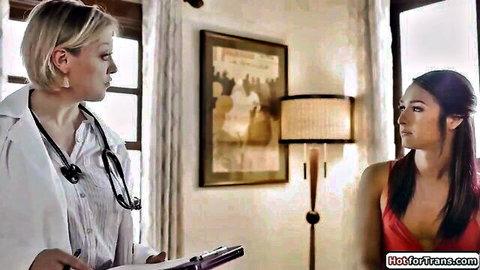 Blonde doctor examines busty trans Khloe Kay in erotic medical scene