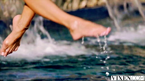 Venera Maxima's wet feet splashing in pool, Vixen scene with Alberto Blanco