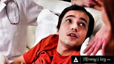 Nurse seduces surprised young patient in naughty hospital scene with Kit Mercer and Ricky Spanish