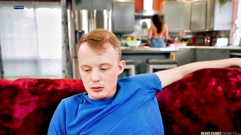 Alyssia Vera topless in kitchen with redhead stepson on couch, Moms Family Secrets