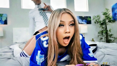 Lucy Doll blonde cheerleader in jersey pounded doggy style