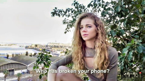 Petite Latina Sabrina Spice in public park, curly blonde hair, Mofos outdoor scene