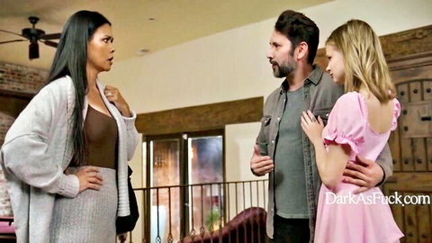 Dana Vespoli in tense threesome setup with blonde and man