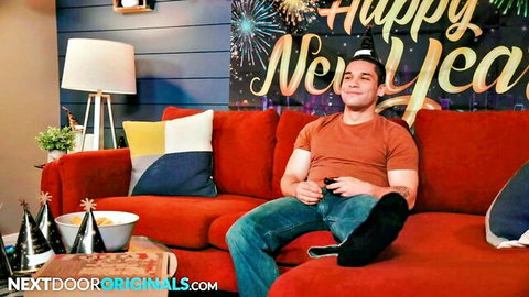 Andrew Miller lounges casually with Roman Todd in steamy New Year's gay hookup